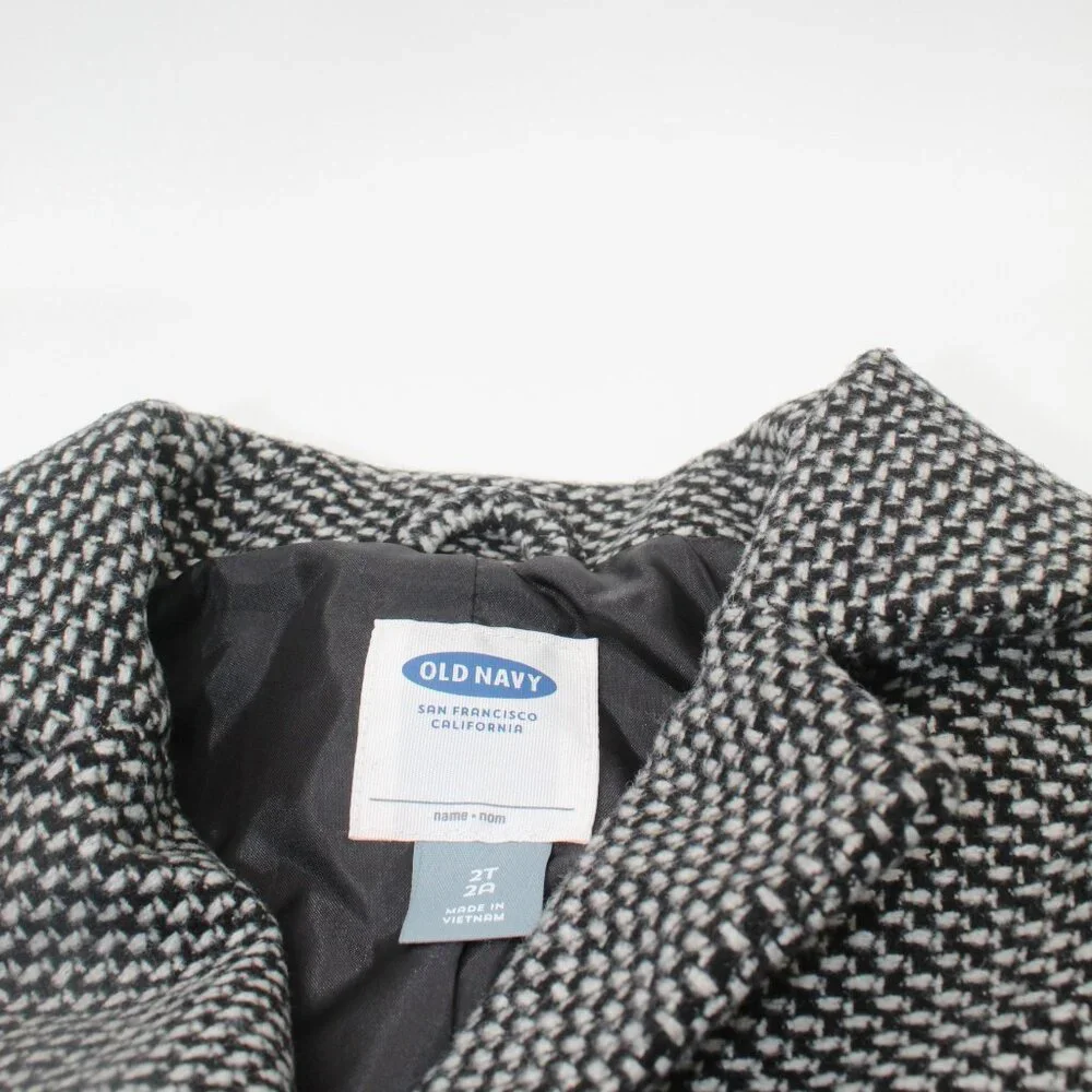 Old Navy Toddler Black & White Tweed Wool Blend Peacoat 2 Pockets Size 2T 2A NWT